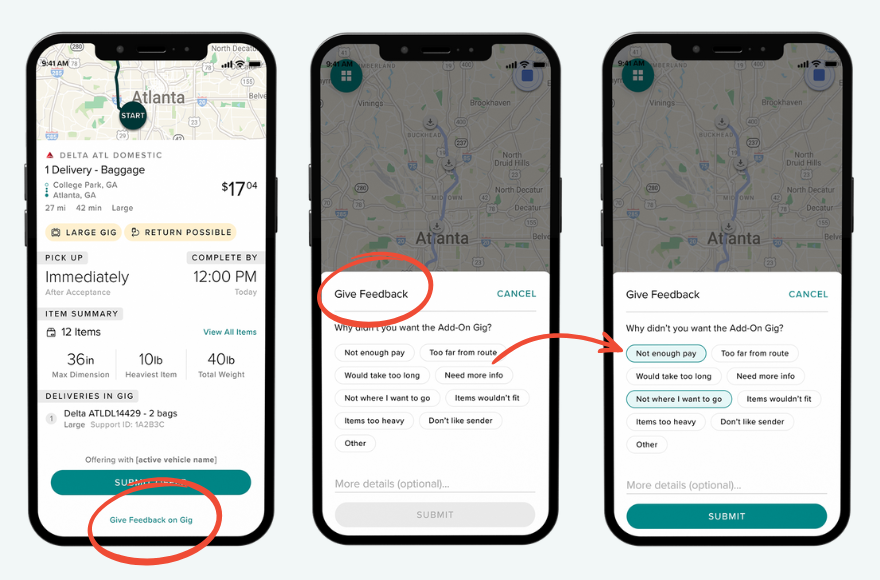 Screenshot showing Gig feedback page in app