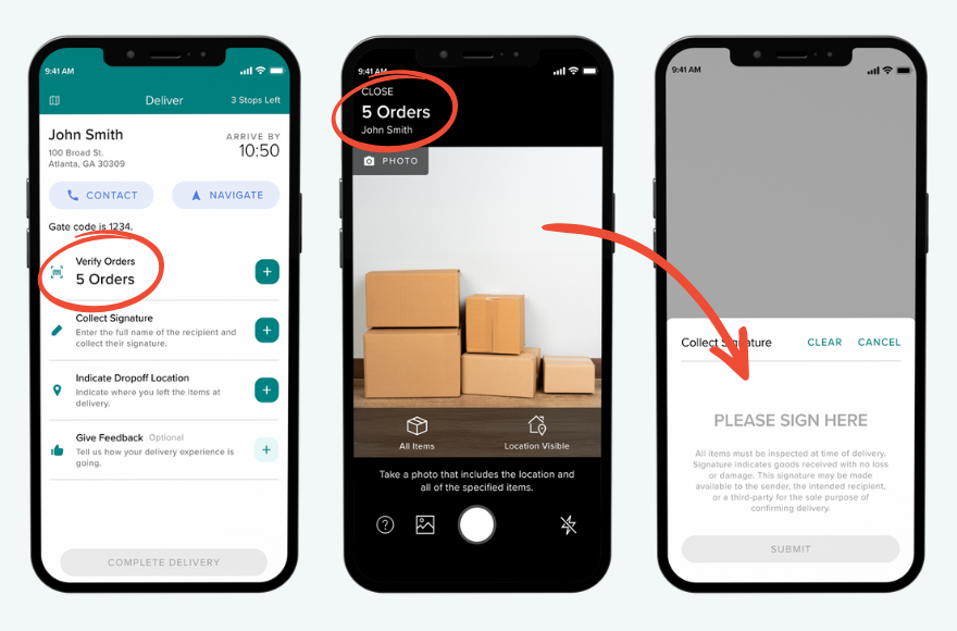 Screenshot showing grouped delivery in the app